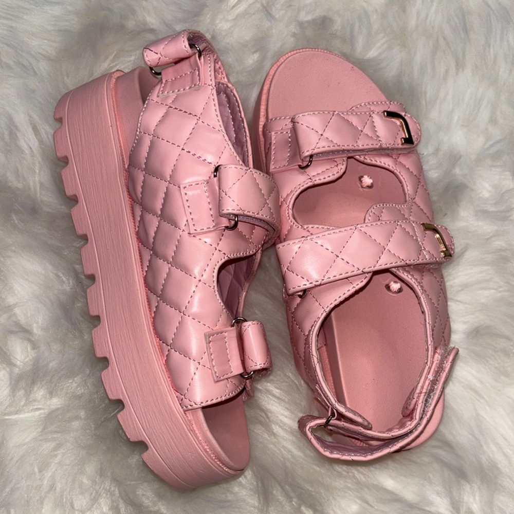 Soft Pink Chunky Sole Sandals with Plush Straps